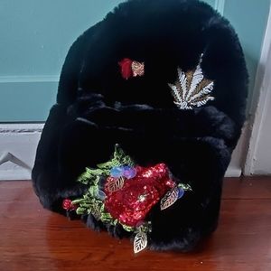 Furry embroidered backpack